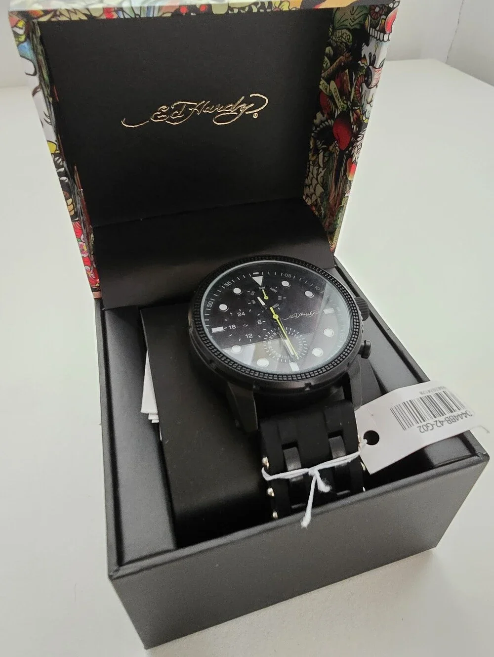 NWT Ed Hardy Men’s Black Silicone Strap Watch 48mm 50444B-42-G02